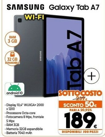 Expert Samsung Galaxy Tab A7 32 GB 26,4 Cm (10.4") 3 GB Wi-Fi 5 (802.11ac) Grigio offerta