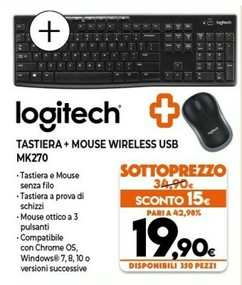 Expert Logitech Tastiera + Mouse Wireless USB MK270 offerta