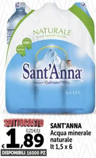 Carrefour Market Sant'Anna Acqua minerale naturale lt 1,5 x 6 offerta