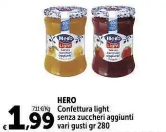 Carrefour Market HERO Confettura light senza zuccheri aggiunti vari gusti gr 280 offerta