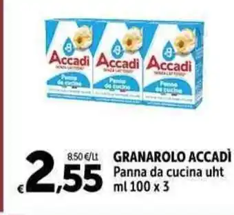 Carrefour Market GRANAROLO ACCADÌ Panna da cucina uht ml 100 x 3 offerta