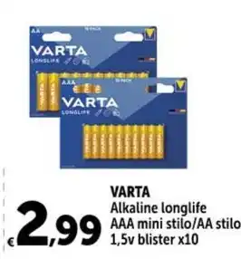 VARTA Alkaline longlife AAA mini stilo/AA stilo 1,5v blister x10