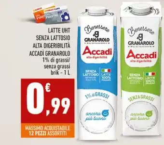 Conad City LATTE UHT SENZA LATTOSIO ALTA DIGERIBILITÀ ACCADÌ GRANAROLO 1% di grassi/ senza grassi brik - 1 L offerta