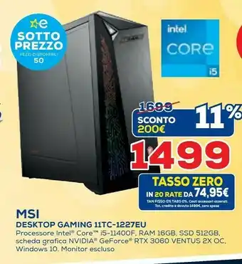Euronics Msi Desktop Gaming 11tc 1227eu offerta