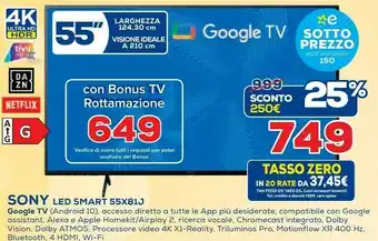 Euronics Sony BRAVIA XR-55A80J - Smart TV OLED 55 Pollici, 4K Ultra HD, HDR, Con Google TV (Nero, Modello 2021) offerta