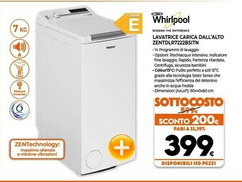 Expert Whirlpool ZEN TDLR 7222BS IT/N Lavatrice Caricamento Dall'alto 7 Kg 1200 Giri/min E Bianco offerta