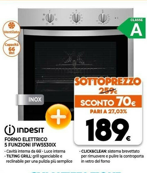 Indesit IFW 5530 IX Forno Forno Elettrico 66 L Acciaio Inossidabile A  offerta di Expert