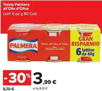 Carrefour Palmera Tonno All'Olio D'Oliva offerta