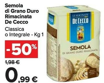 Carrefour De Cecco Semola Di Grano Duro Rimacinata 1000 G(ml) offerta