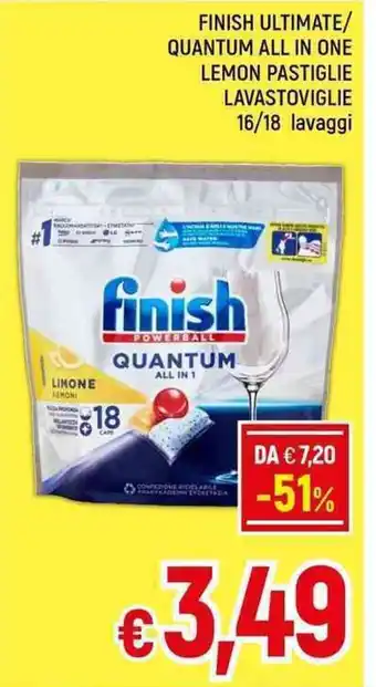 A&O FINISH ULTIMATE/ QUANTUM ALL IN ONE LEMON PASTIGLIE LAVASTOVIGLIE 16/18 lavaggi offerta