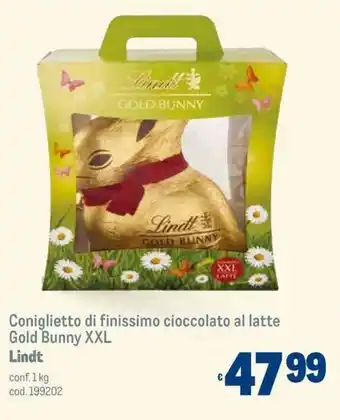 Metro Coniglietto di finissimo cioccolato al latte Gold Bunny XXL Lindt conf. 1 kg offerta