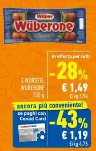 Conad 3 WURSTEL WUBERONE offerta