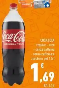 Conad COCA COLA senza caffeina e zucchero pet 1,5 l offerta