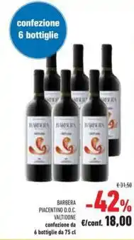 Conad BARBERA PIACENTINO D.O.C. VALTIDONE 6 bottiglie da 75 cl offerta