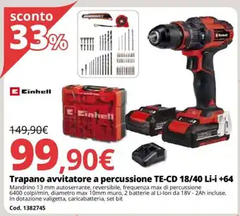 Brico Io Trapano avvitatore a percussione TE-CD 18/40 Li-i +64 offerta