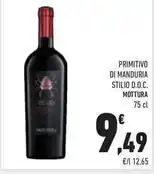 Conad PRIMITIVO DI MANDURIA STILIO D.O.C. MOTTURA 75 cl offerta