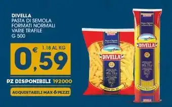 SeBón Supermercati DIVELLA PASTA DI SEMOLA FORMATI NORMALI VARIE TRAFILE G 500 offerta