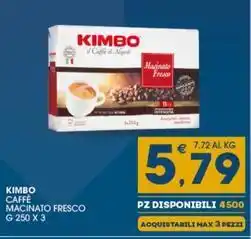 SeBón Supermercati KIMBO CAFFÈ MACINATO FRESCO G 250 X 3 offerta