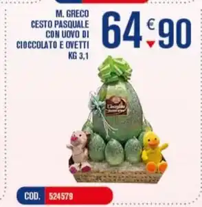 Adhoc M. GRECO CESTO PASQUALE CON UOVO DI CIOCCOLATO E OVETTI KG 3,1 offerta