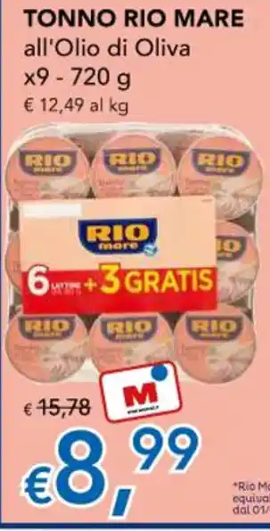 Migross Superstore TONNO RIO MARE all'Olio di Oliva x9 - 720 g offerta
