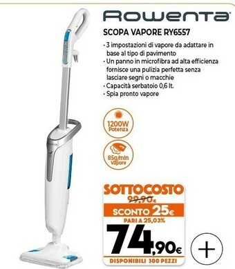 Expert Rowenta RY6557 Pulitore A Vapore Verticale Blu, Argento, Bianco 1200 W offerta