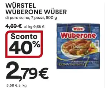 Ipercoop WÜRSTEL WÜBERONE WÜBER di puro suino, 7 pezzi, 500 g offerta