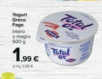 Carrefour Fage Total 0% Yogurt Greco Colato Senza Grassi 500 G(ml) offerta