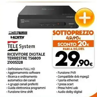 Expert TELE System TS6809 Ethernet (RJ-45), Terrestre Full HD Nero offerta