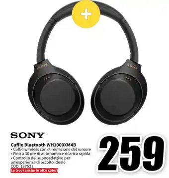 MediaWorld SONY Cuffie Bluetooth WH1000XM4B offerta