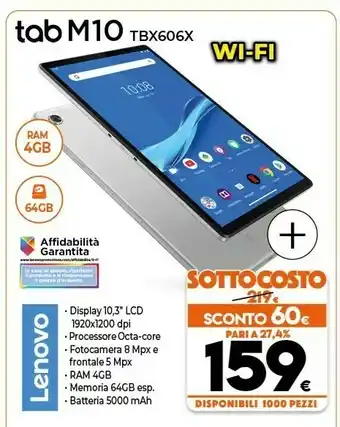 Expert Lenovo Tab M10 64 GB 26,2 Cm (10.3") Mediatek 4 GB Wi-Fi 5 (802.11ac) Grigio offerta