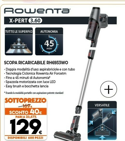 Rowenta Scopa Ricaricabile RH6933WO offerta di Expert