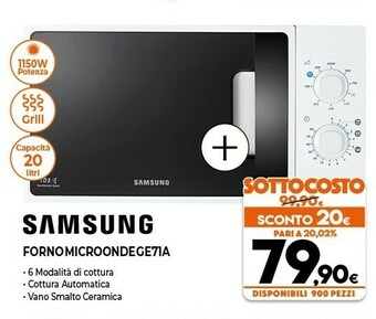 Expert Samsung GE71A Piano Di Lavoro Microonde Con Grill 20L 750W Bianco Forno A Microonde offerta
