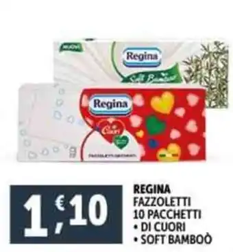 Deco Supermercati REGINA FAZZOLETTI 10 PACCHETTI DI CUORI SOFT BAMBOO offerta