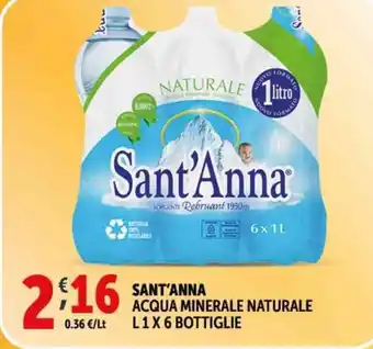 Deco Supermercati SANT'ANNA ACQUA MINERALE NATURALE L1X 6 BOTTIGLIE offerta