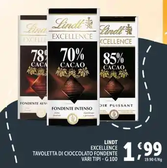 Deco Supermercati LINDT EXCELLENCE TAVOLETTA DI CIOCCOLATO FONDENTE VARI TIPI - G 100 offerta