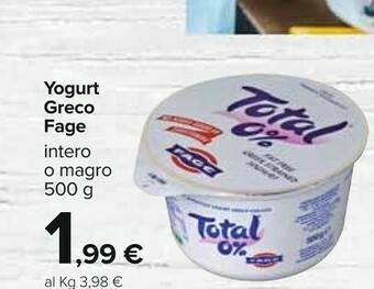 Carrefour Fage Total 0% Yogurt Greco Colato Senza Grassi 500 G(ml) offerta