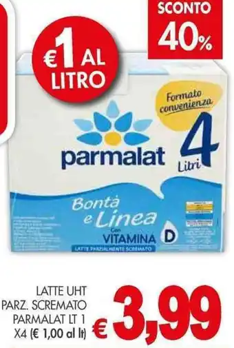 PrestoFresco LATTE UHT PARZ. SCREMATO PARMALAT LT 1 X4 offerta