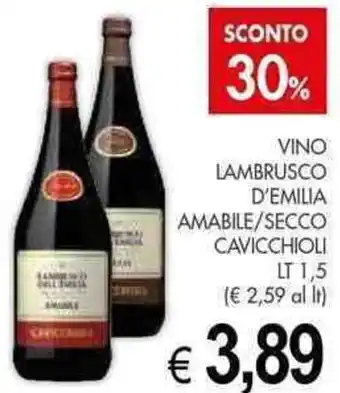 PrestoFresco VINO LAMBRUSCO D'EMILIA AMABILE/SECCO CAVICCHIOLI LT 1,5 offerta