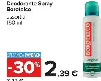 Carrefour Borotalco Original Unisex Deodorante Spray 150 Ml offerta