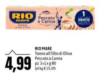 Madis RIO MARE Tonno all'Olio di Oliva Pescato a Canna pz 3+1xg80 offerta