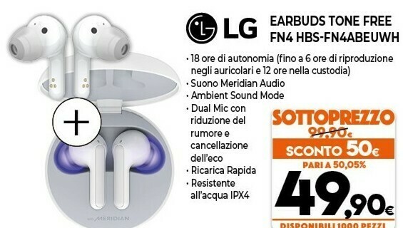 LG TONE Free FN4 White Cuffia Auricolare true wireless - Lavialattea.it