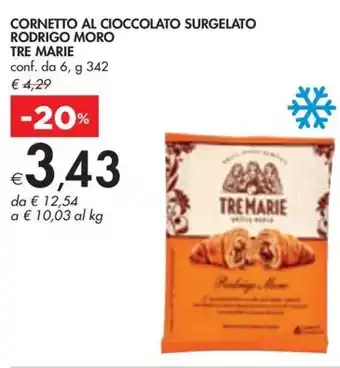 Bennet CORNETTO AL CIOCCOLATO SURGELATO RODRIGO MORO TRE MARIE conf. da 6, g 342 offerta