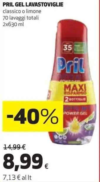 Coop PRIL GEL LAVASTOVIGLIE classico o limone 70 lavaggi totali 2x630 ml offerta