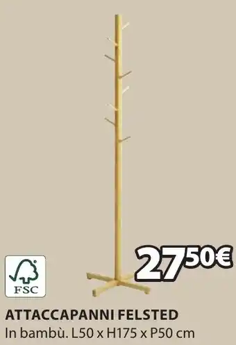JYSK ATTACCAPANNI FELSTED In bambù. L50 x H175 x P50 cm offerta
