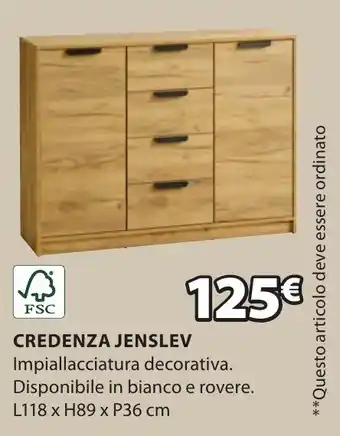 JYSK CREDENZA JENSLEV L118 x H89 x P36 cm offerta