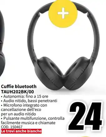 MediaWorld PHILIPS Cuffie bluetooth TAUH202BK/00 offerta
