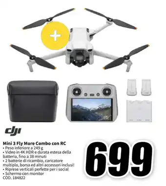 MediaWorld DJI Mini 3 Fly More Combo con RC offerta
