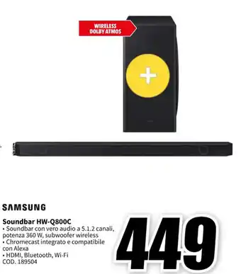 MediaWorld SAMSUNG Soundbar HW-Q800C offerta