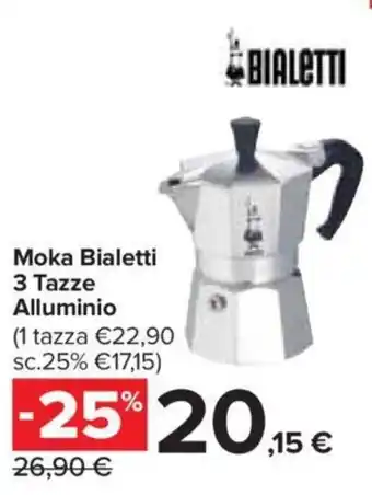 Carrefour Moka Bialetti 3 Tazze Alluminio offerta