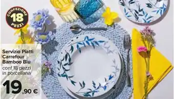 Carrefour Servizio Piatti Carrefour Bamboo Blu conf 18 pezzi in porcellana offerta
